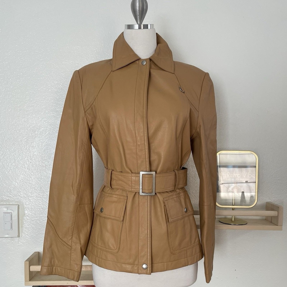 Vintage Jean Paul Richard Uniform Leather Tan Jacket Women's Size 10 Minimalist